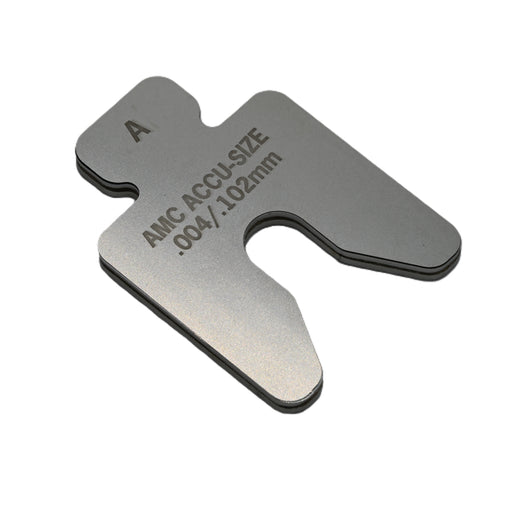 304 Stainless Steel Precut Shim .004" thick x 2" x 2" with 17/32' slot and a tab ( pack of 20 shims)