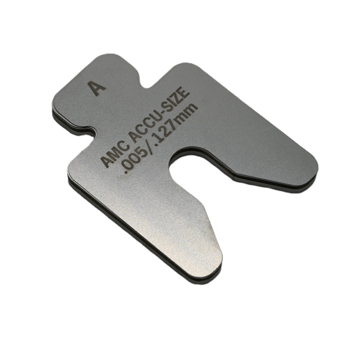 304 Stainless Steel Precut Shim .005" thick x 2" x 2" with 17/32' slot and a tab ( pack of 20 shims)