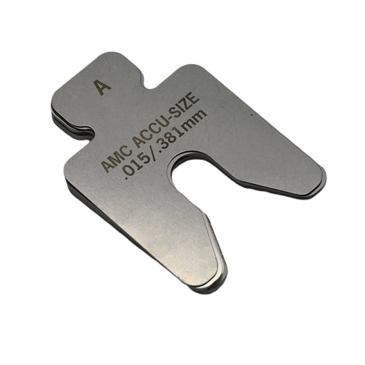 304 Stainless Steel Precut Shim .015" thick x 2" x 2" with 17/32' slot and a tab ( pack of 20 shims)