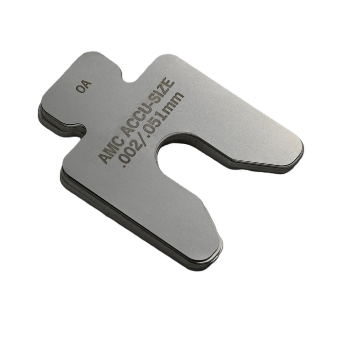 304 Stainless Steel Precut Shim .002" thick x 2" x 2" with 5/8" slot and a tab ( pack of 20 shims)