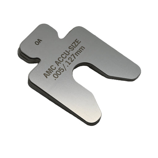 304 Stainless Steel Precut Shim .005" thick x 2" x 2" with 5/8" slot and a tab ( pack of 20 shims)