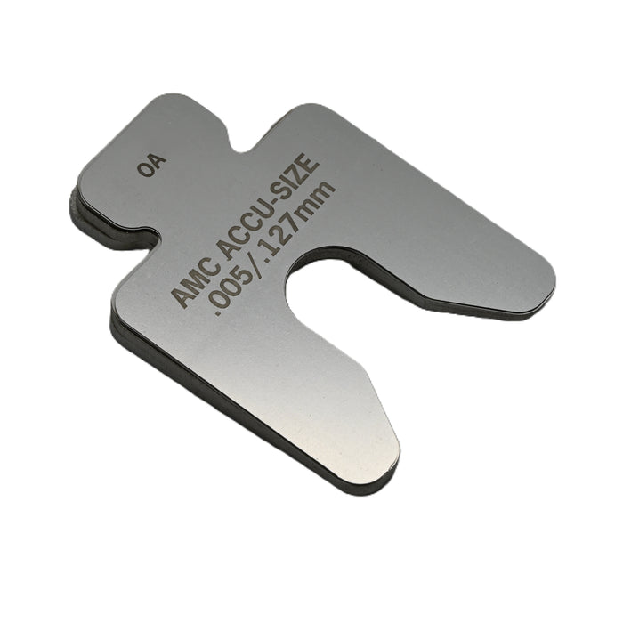 304 Stainless Steel Precut Shim .005" thick x 2" x 2" with 5/8" slot and a tab ( pack of 20 shims)