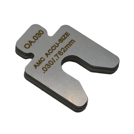 304 Stainless Steel Precut Shim .030" thick x 2" x 2" with 5/8" slot and a tab ( pack of 20 shims)